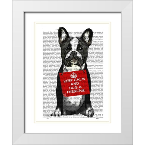 Hug a Frenchie White Modern Wood Framed Art Print with Double Matting by Fab Funky