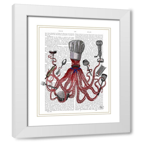 Octopus Fabulous French Chef White Modern Wood Framed Art Print with Double Matting by Fab Funky