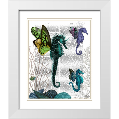 Seahorse Trio With Wings White Modern Wood Framed Art Print with Double Matting by Fab Funky