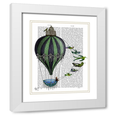 Hot Air Balloon and Birds White Modern Wood Framed Art Print with Double Matting by Fab Funky