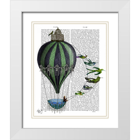 Hot Air Balloon and Birds White Modern Wood Framed Art Print with Double Matting by Fab Funky