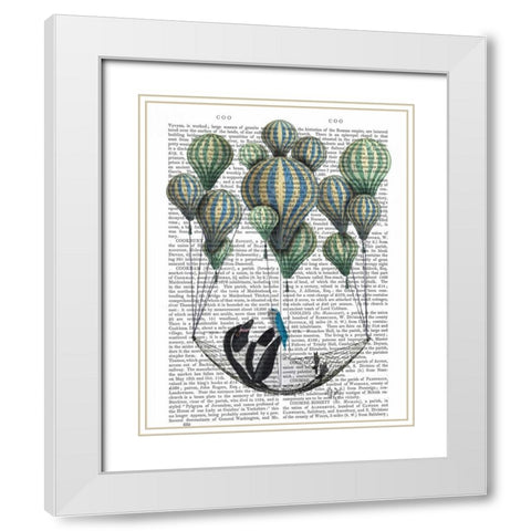 Penguin in Hammock Balloon White Modern Wood Framed Art Print with Double Matting by Fab Funky