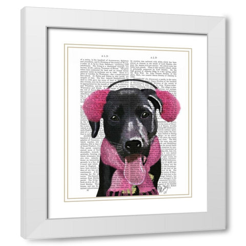 Black Labrador With Ear Muffs White Modern Wood Framed Art Print with Double Matting by Fab Funky