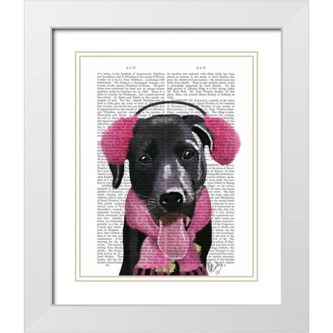 Black Labrador With Ear Muffs White Modern Wood Framed Art Print with Double Matting by Fab Funky