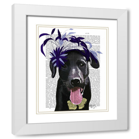 Black Labrador With Blue Fascinator White Modern Wood Framed Art Print with Double Matting by Fab Funky