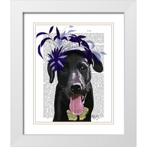 Black Labrador With Blue Fascinator White Modern Wood Framed Art Print with Double Matting by Fab Funky