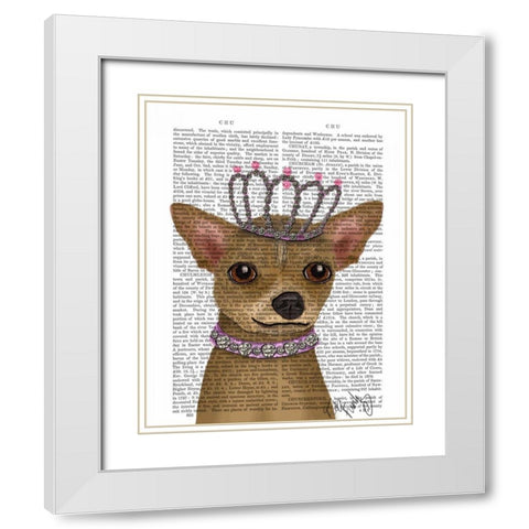 Chihuahua And Tiara White Modern Wood Framed Art Print with Double Matting by Fab Funky