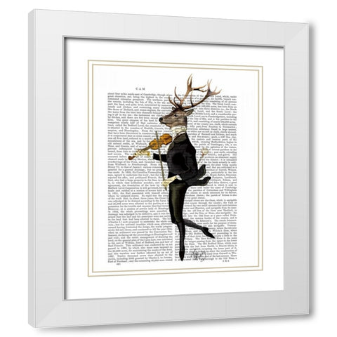 Dancing Deer with Violin White Modern Wood Framed Art Print with Double Matting by Fab Funky