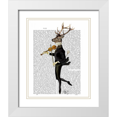 Dancing Deer with Violin White Modern Wood Framed Art Print with Double Matting by Fab Funky