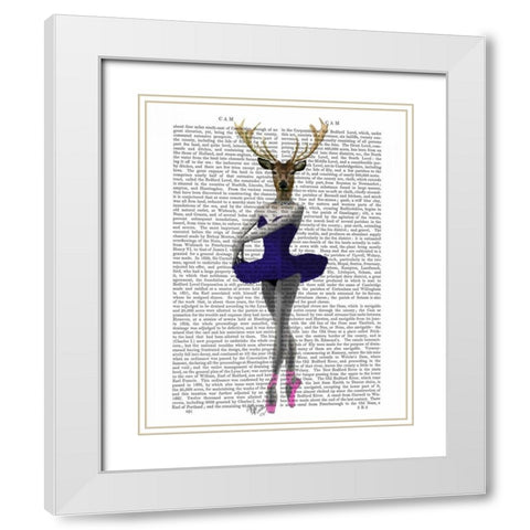 Ballet Deer in Blue White Modern Wood Framed Art Print with Double Matting by Fab Funky