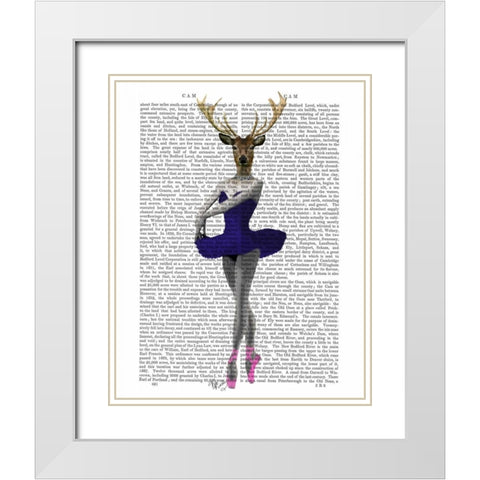 Ballet Deer in Blue White Modern Wood Framed Art Print with Double Matting by Fab Funky