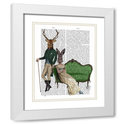 Mr Deer and Mrs Rabbit White Modern Wood Framed Art Print with Double Matting by Fab Funky