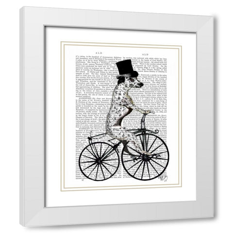 Dalmatian on Bicycle White Modern Wood Framed Art Print with Double Matting by Fab Funky