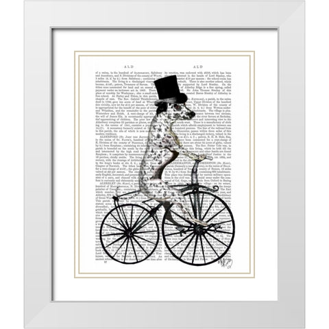 Dalmatian on Bicycle White Modern Wood Framed Art Print with Double Matting by Fab Funky