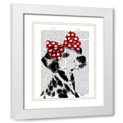 Dalmatian With Red Bow White Modern Wood Framed Art Print with Double Matting by Fab Funky