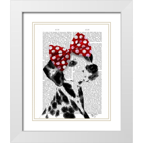 Dalmatian With Red Bow White Modern Wood Framed Art Print with Double Matting by Fab Funky