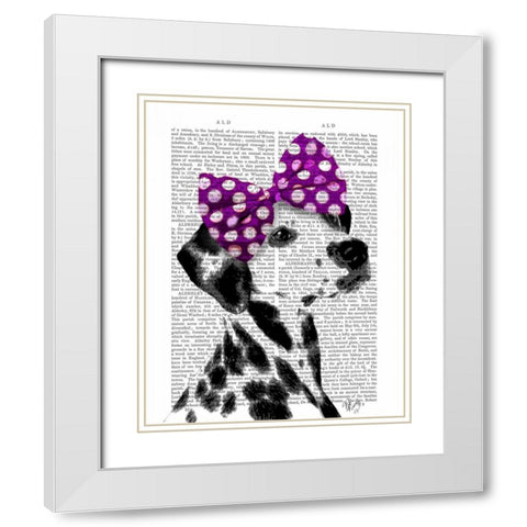 Dalmatian with Purple Bow on Head White Modern Wood Framed Art Print with Double Matting by Fab Funky