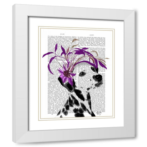 Dalmatian With Purple Fascinator White Modern Wood Framed Art Print with Double Matting by Fab Funky