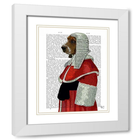 Basset Hound Judge Portrait White Modern Wood Framed Art Print with Double Matting by Fab Funky