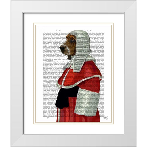 Basset Hound Judge Portrait White Modern Wood Framed Art Print with Double Matting by Fab Funky