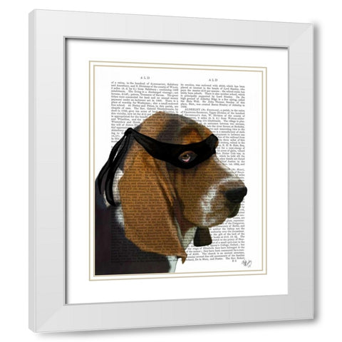 Basset Hound Ninja White Modern Wood Framed Art Print with Double Matting by Fab Funky