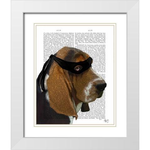 Basset Hound Ninja White Modern Wood Framed Art Print with Double Matting by Fab Funky
