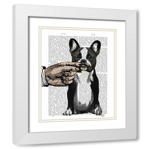 French Bulldog and Finger Moustache White Modern Wood Framed Art Print with Double Matting by Fab Funky
