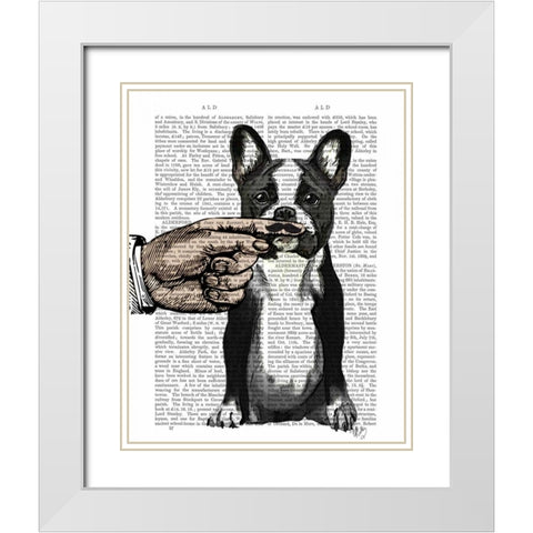 French Bulldog and Finger Moustache White Modern Wood Framed Art Print with Double Matting by Fab Funky