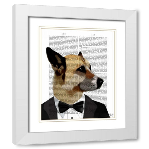 Debonair James Bond Dog White Modern Wood Framed Art Print with Double Matting by Fab Funky