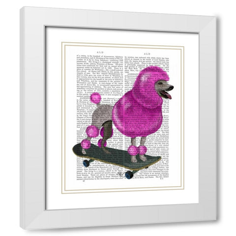 Pink Poodle and Skateboard White Modern Wood Framed Art Print with Double Matting by Fab Funky