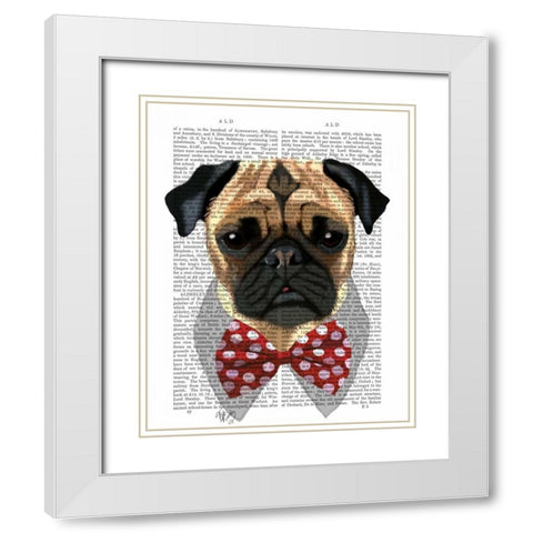 Pug with Red Spotted Bow Tie White Modern Wood Framed Art Print with Double Matting by Fab Funky