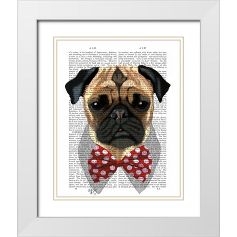 Pug with Red Spotted Bow Tie White Modern Wood Framed Art Print with Double Matting by Fab Funky