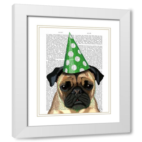 Party Pug White Modern Wood Framed Art Print with Double Matting by Fab Funky