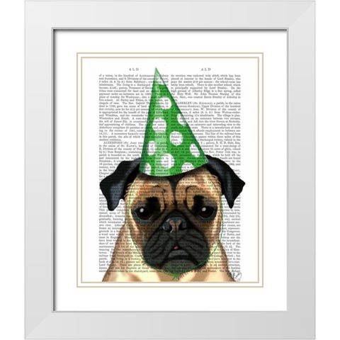 Party Pug White Modern Wood Framed Art Print with Double Matting by Fab Funky