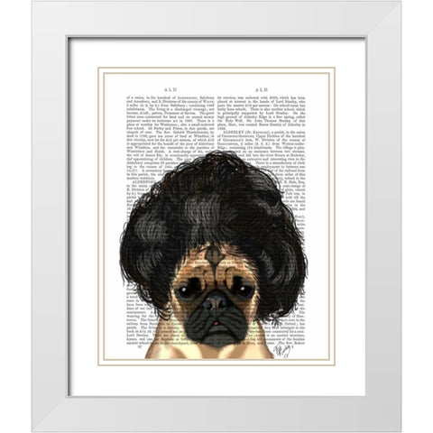 Pug In A Bad Wig White Modern Wood Framed Art Print with Double Matting by Fab Funky
