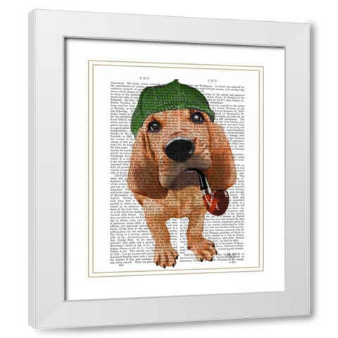 Bloodhound Sherlock Holmes White Modern Wood Framed Art Print with Double Matting by Fab Funky
