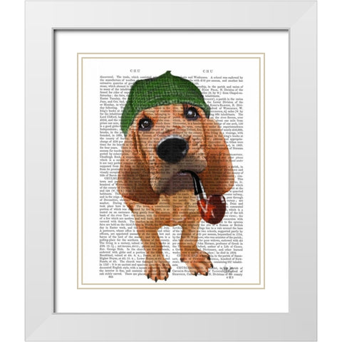 Bloodhound Sherlock Holmes White Modern Wood Framed Art Print with Double Matting by Fab Funky