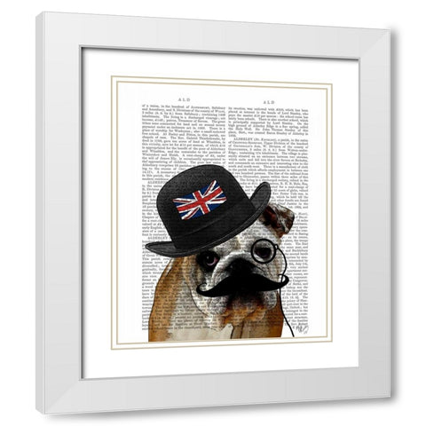 British Bulldog and Bowler Hat White Modern Wood Framed Art Print with Double Matting by Fab Funky