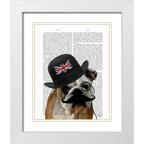 British Bulldog and Bowler Hat White Modern Wood Framed Art Print with Double Matting by Fab Funky