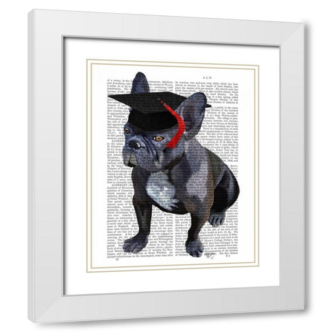 Graduation French Bulldog White Modern Wood Framed Art Print with Double Matting by Fab Funky