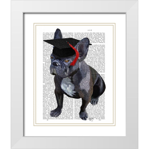 Graduation French Bulldog White Modern Wood Framed Art Print with Double Matting by Fab Funky