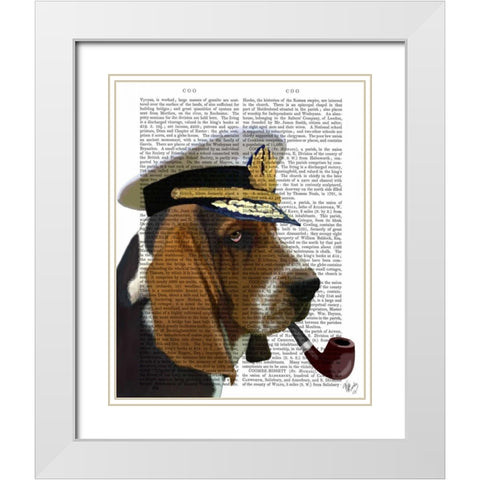 Basset Hound Sea Dog White Modern Wood Framed Art Print with Double Matting by Fab Funky