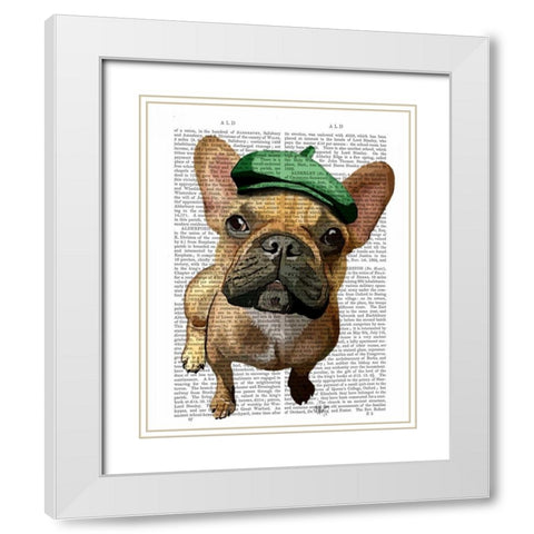 Brown French Bulldog with Green Hat White Modern Wood Framed Art Print with Double Matting by Fab Funky
