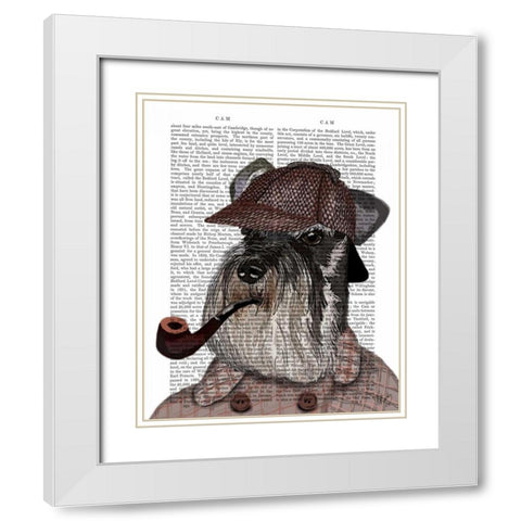 Schnauzer Sherlock White Modern Wood Framed Art Print with Double Matting by Fab Funky