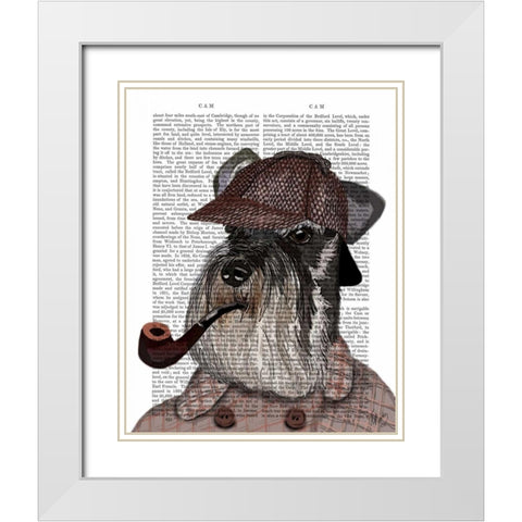 Schnauzer Sherlock White Modern Wood Framed Art Print with Double Matting by Fab Funky