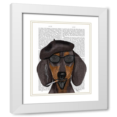 Hipster Dachshund Black and Tan White Modern Wood Framed Art Print with Double Matting by Fab Funky