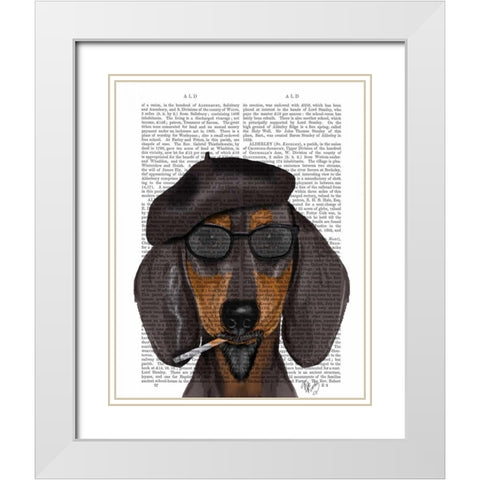 Hipster Dachshund Black and Tan White Modern Wood Framed Art Print with Double Matting by Fab Funky