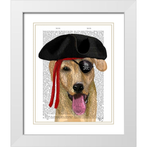 Yellow Labrador Pirate White Modern Wood Framed Art Print with Double Matting by Fab Funky