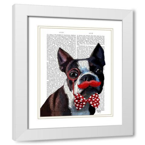 Boston Terrier Portrait with Red Bow Tie and Moustache White Modern Wood Framed Art Print with Double Matting by Fab Funky