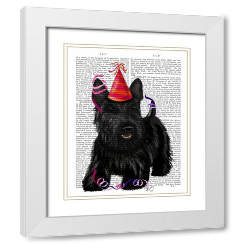 Scottish Terrier and Party Hat White Modern Wood Framed Art Print with Double Matting by Fab Funky